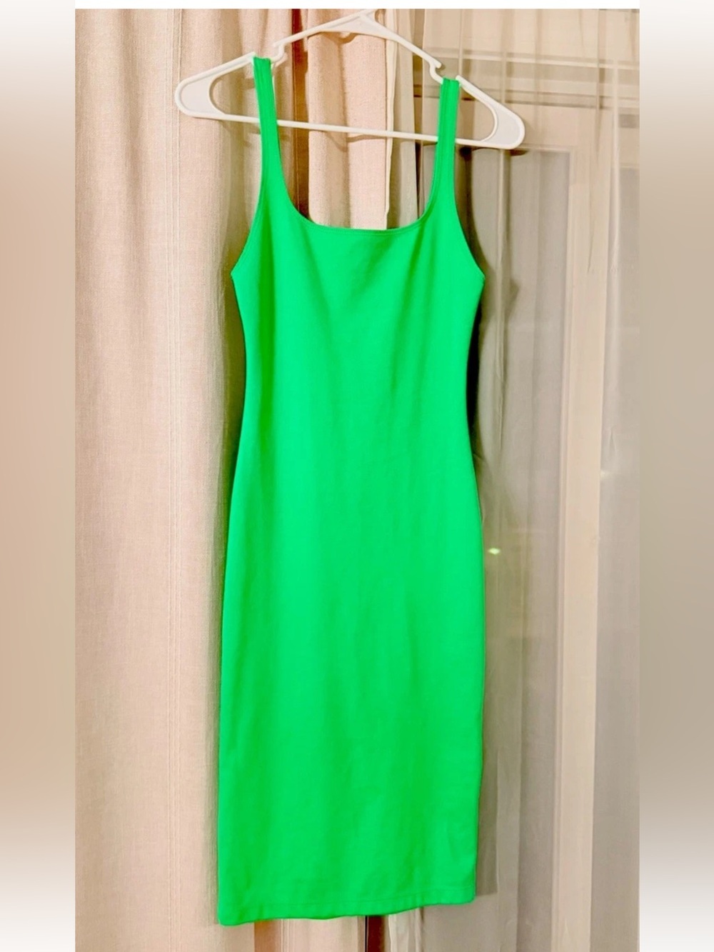 Zara Neon Green Tank Bodycon Midi Dress